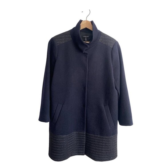 Eileen Fisher Petite Womens Wool Coat Size Petite Large PL Navy Black Snap Front - Picture 1 of 14